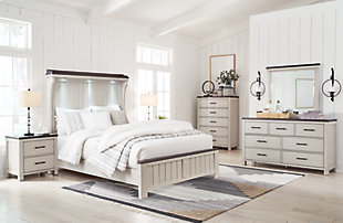 Darborn Queen Panel Bed with Mirrored Dresser, Chest and 2 Nightstands, , rollover