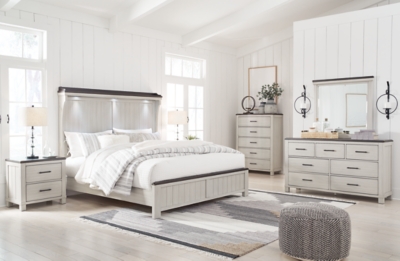 Darborn King Panel Bed with Mirrored Dresser, Chest and Nightstand