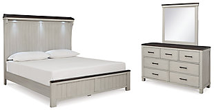 Darborn California King Panel Bed with Mirrored Dresser, Gray/Brown, large