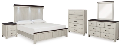 Darborn King Panel Bed with Mirrored Dresser, Chest and Nightstand
