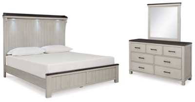 APG-B796B4-5P Darborn King Panel Bed with Mirrored Dresser, Gray sku APG-B796B4-5P