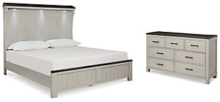 Darborn California King Panel Bed with Dresser, Gray/Brown, large