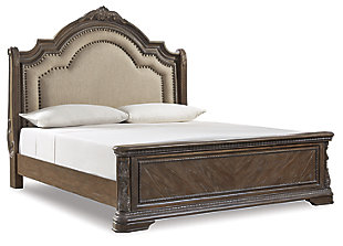 Charmond Queen Upholstered Sleigh Bed, Brown, large
