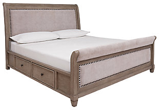 Challene California King Upholstered Bed with 4 Storage Drawers, Gray, large