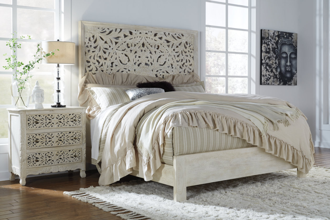 Bantori Queen Panel Bed Ashley, Carved Wood Bed Frame