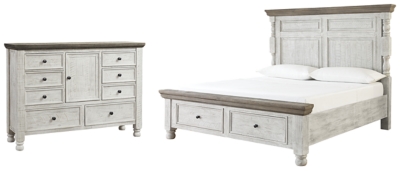 Havalance King Poster Bed with 2 Storage Drawers with Dresser, White/Gray, large