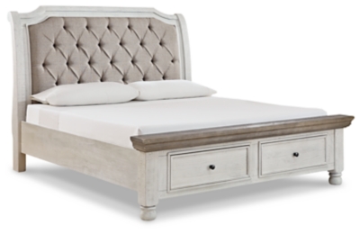 Havalance Queen Sleigh Bed with Storage, White/Gray, large
