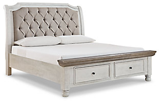 Havalance Queen Sleigh Bed with Storage, White/Gray, large
