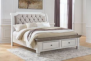 Havalance Queen Sleigh Bed with Storage, White/Gray, rollover