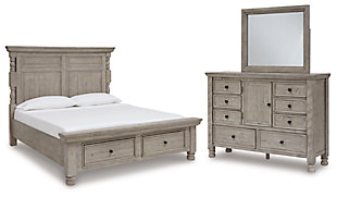 Harrastone California King Panel Bed with Mirrored Dresser, Gray, large