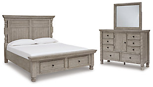 Harrastone King Panel Bed with Mirrored Dresser, Gray, large