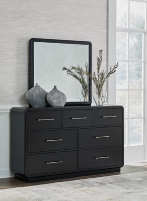 Rowanbeck 7 Drawer Dresser and Mirror, Black