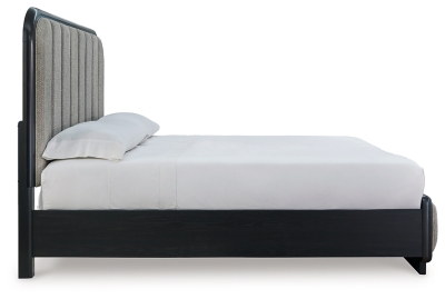 Rowanbeck King Upholstered Panel Bed, Gray/Black, large