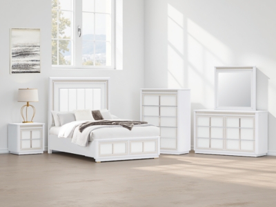 Chalanna Queen Upholstered Storage Bed, White, rollover