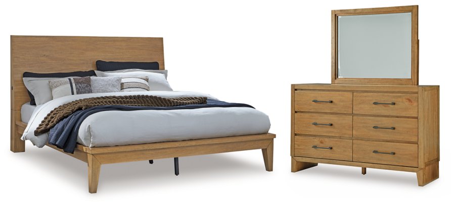 Cama Queen Sherbana con Panel, Cómoda y Espejo - image 1