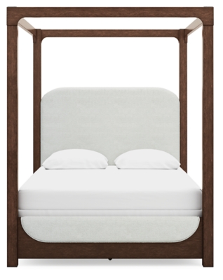 Breckington Queen Upholstered Canopy Bed, Dark Brown, large