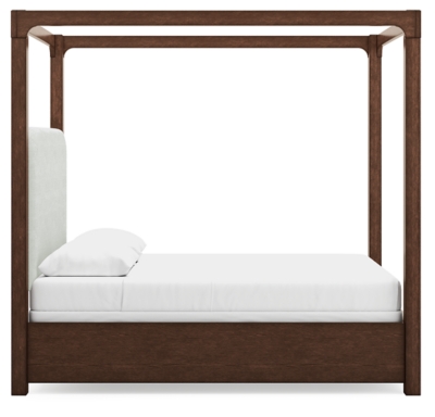 Breckington Queen Upholstered Canopy Bed, Dark Brown, large