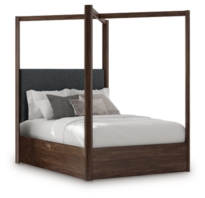 Kendamor Queen Canopy Bed, Dark Brown, large