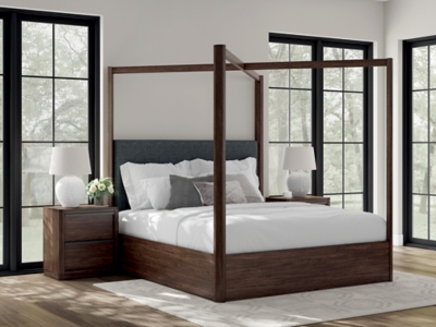 Kendamor California King Canopy Bed, Dark Brown