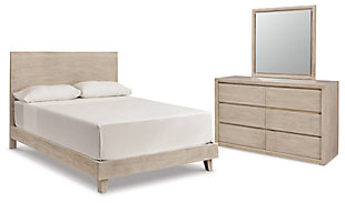 Michelia Queen Panel Bed with Mirrored Dresser, Bisque, large