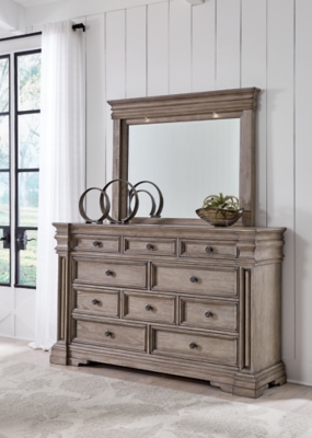 Blairhurst 10 Drawer Dresser and Mirror, Light Grayish Brown