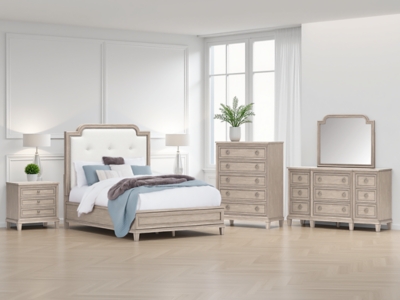 Jorlaina Queen Upholstered Panel Bed, Light Grayish Brown, rollover