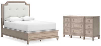 Jorlaina Queen Upholstered Panel Bed with Dresser, Light Grayish Brown, large