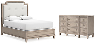 Jorlaina Queen Upholstered Panel Bed with Dresser, Light Grayish Brown, large