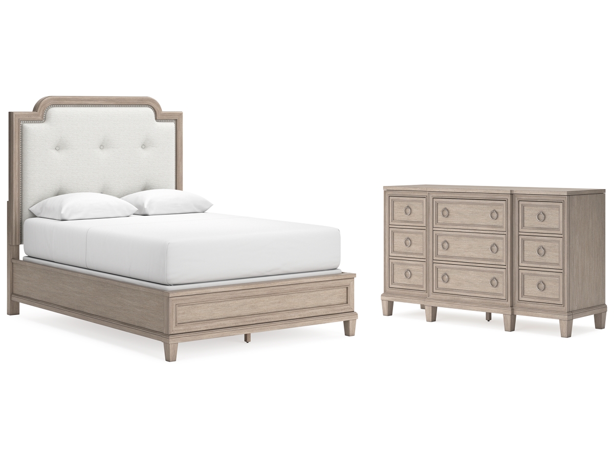 Jorlaina Queen Upholstered Panel Bed with Dresser | Ashley
