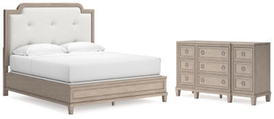 Jorlaina King Upholstered Panel Bed with Dresser, Light Grayish Brown, large