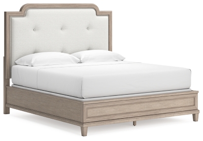 Jorlaina King Upholstered Panel Bed, Light Grayish Brown, large