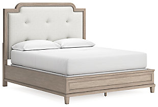 Jorlaina California King Upholstered Panel Bed, Light Grayish Brown, large