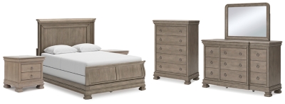 APG-B924B2-8P Lexorne Queen Sleigh Bed with Mirrored Dresser, Ch sku APG-B924B2-8P