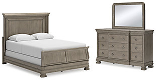 Lexorne Queen Sleigh Bed with Mirrored Dresser, Gray, large