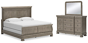 Lexorne King Sleigh Bed with Mirrored Dresser, Gray, large