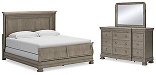 Lexorne California King Sleigh Bed with Mirrored Dresser, Gray, large