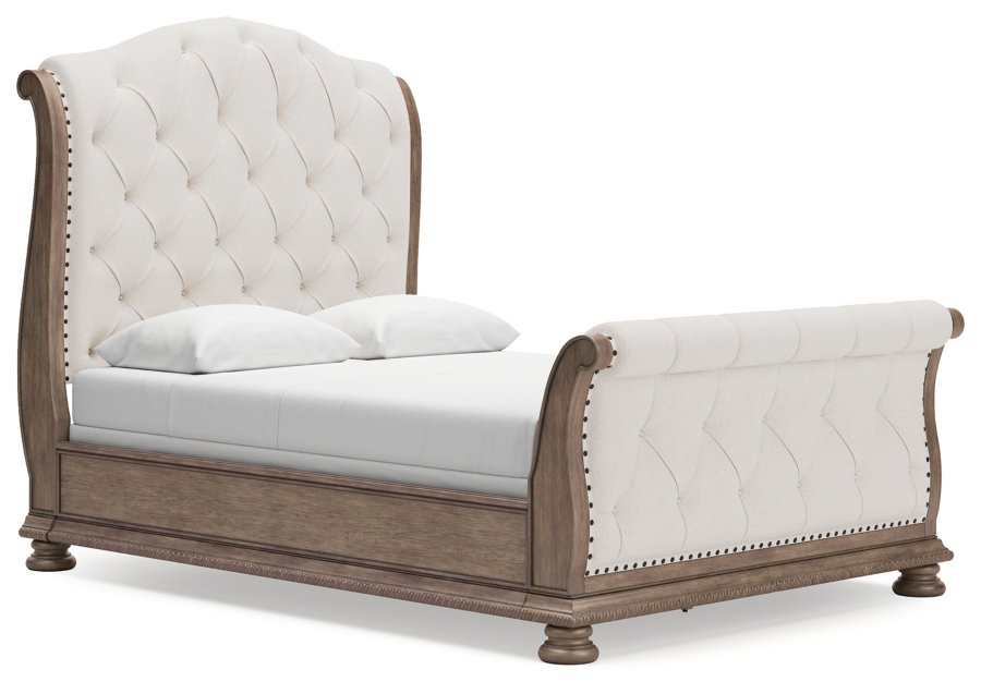 Cama trineo tapizada Queen, cómoda y espejo Ardenfield - image 5