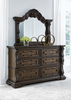 Maylee 6 Drawer Dresser and Mirror, Dark Brown