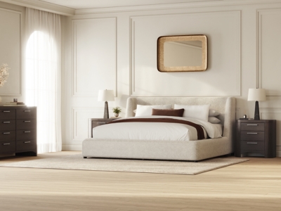 Neo Queen Upholstered Platform Bed, White/Gray, large
