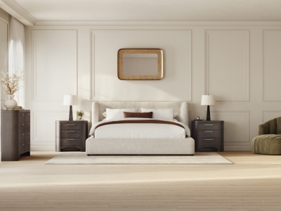 Neo Queen Upholstered Platform Bed, White/Gray, large