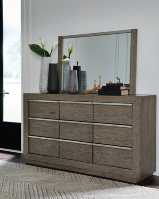 Anibecca 9 Drawer Dresser and Mirror, Weathered Gray