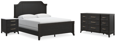 Welltern California King Panel Bed with Dresser and Nightstand, Black, large