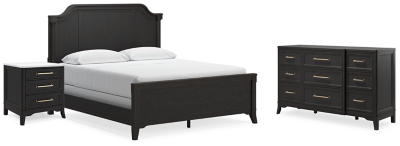 Welltern California King Panel Bed with Dresser and Nightstand, Black