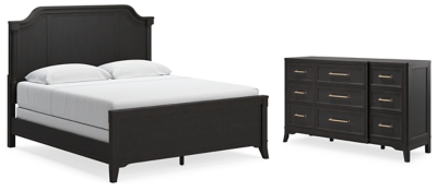 Welltern California King Panel Bed with Dresser, Black