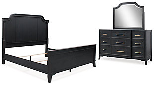 Welltern Queen Panel Bed with Mirrored Dresser, Black, large