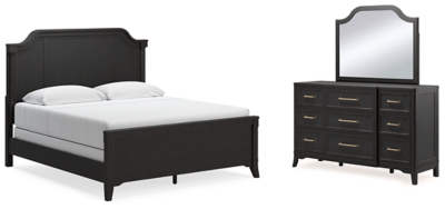 Welltern California King Panel Bed with Mirrored Dresser, Black