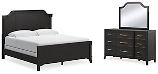 Welltern California King Panel Bed with Mirrored Dresser, Black, large