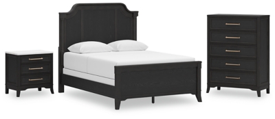 Welltern Queen Panel Bed with Chest and Nightstand, Black