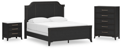 Welltern California King Panel Bed with Chest and Nightstand, Black