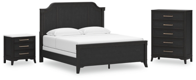 Welltern King Panel Bed with Chest and Nightstand, Black